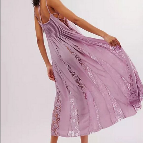 Free People Hailee Slip Intimately Tie Scoop Neck Pleated Strap Maxi Dress S - Picture 2 of 2